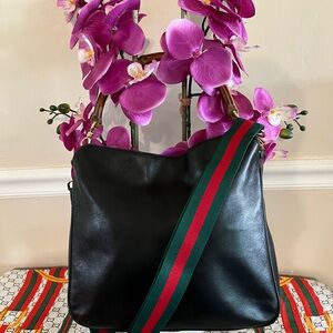 Gucci Black Leather Accent with Gold Logo